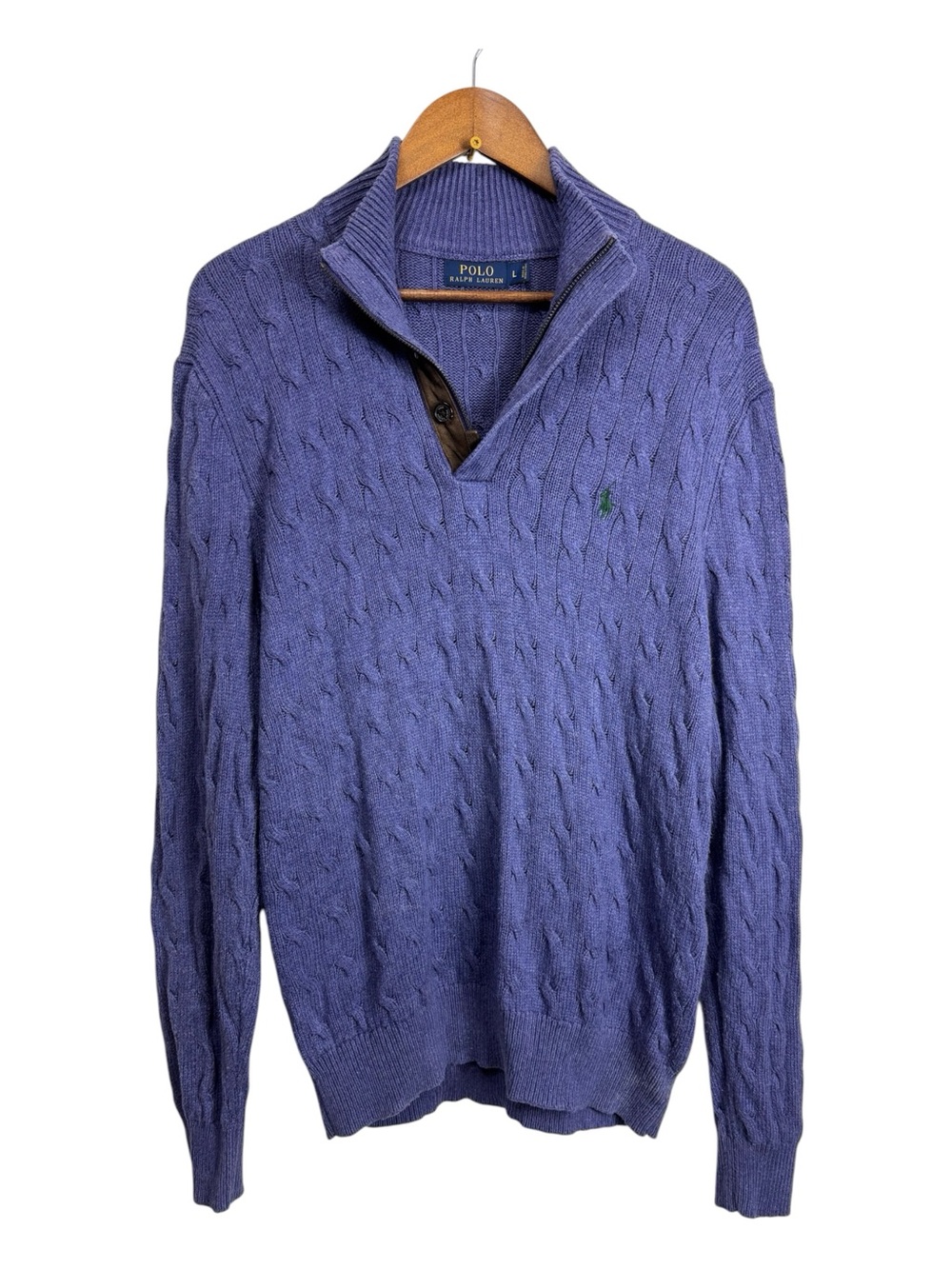 Polo by Ralph Lauren Men's Purple Cable-Knit Quarter-Zip Sweater Tussan Silk L